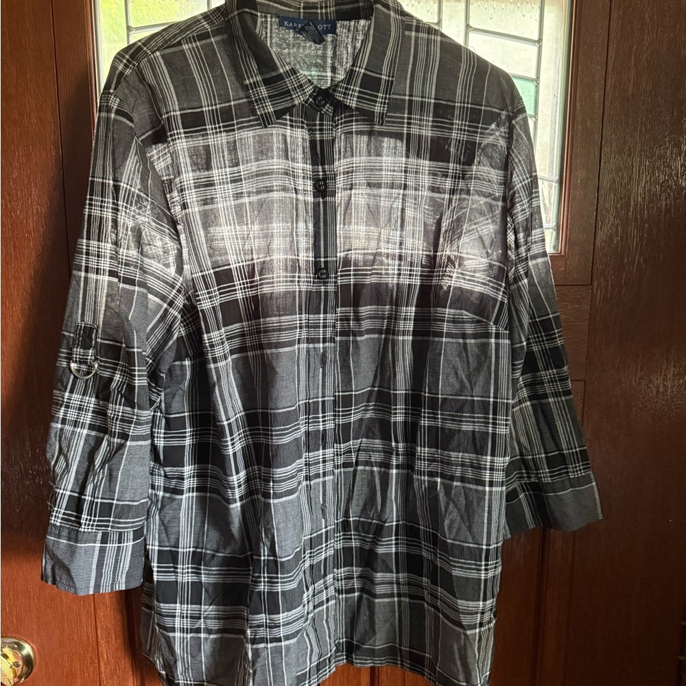 Karen Scott Black and White Plaid Shirt